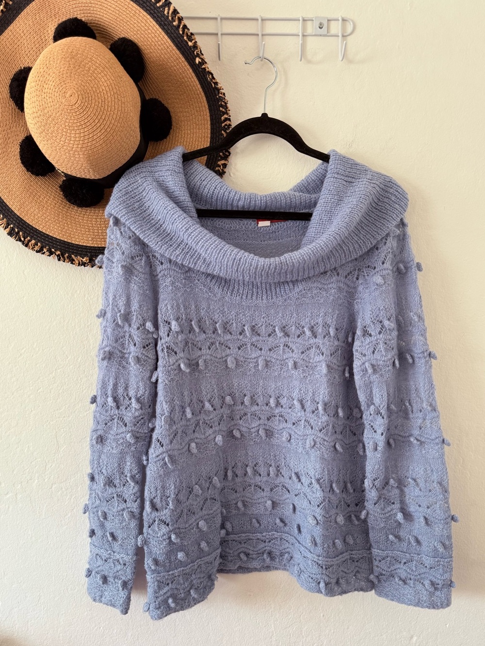 Anthropologie Tape Measure Periwinkle Blue Wool & Mohair Cowl Neck Sweater Large